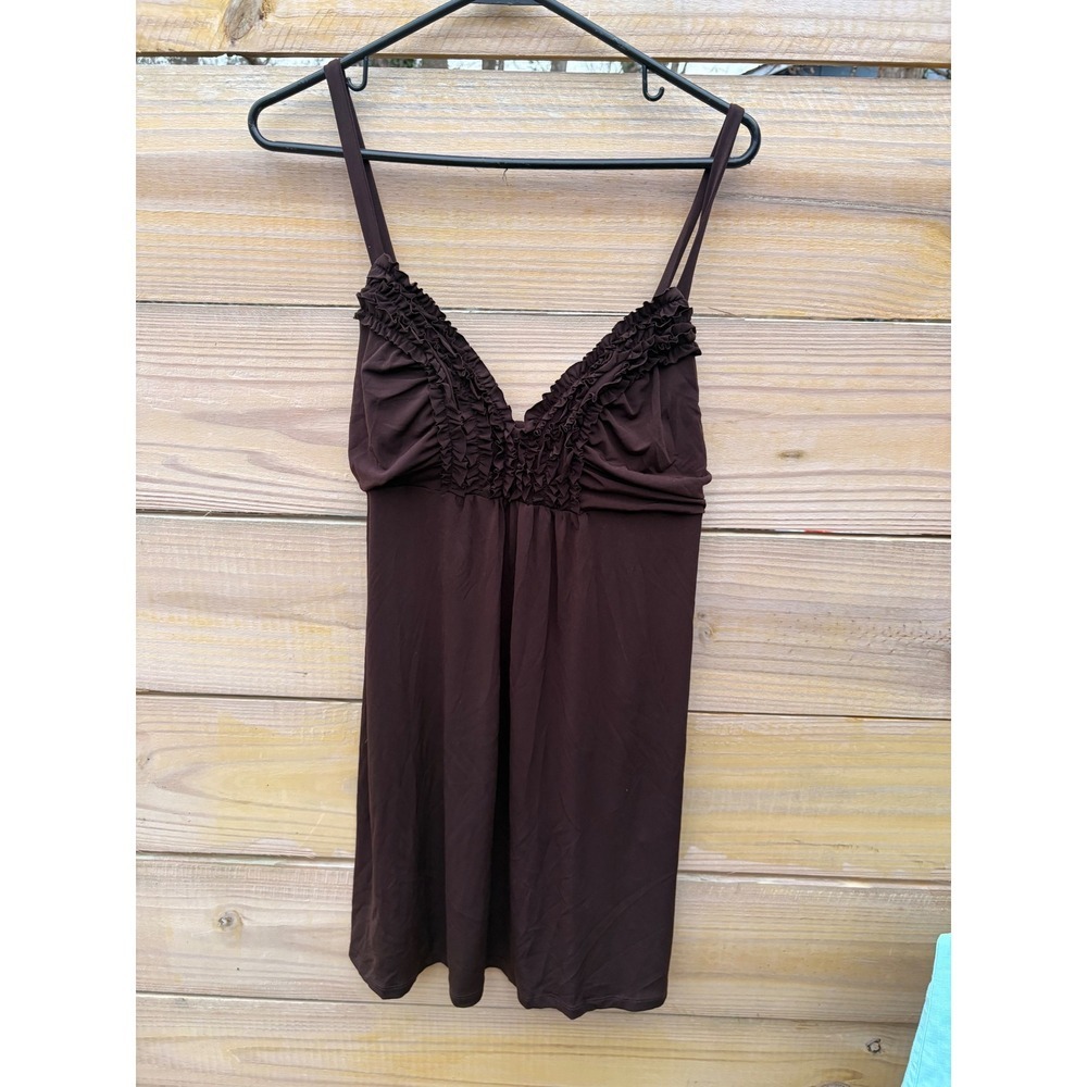 Heart Soul Brown Ruffle Empire Cami dress Y2K Babydoll XL